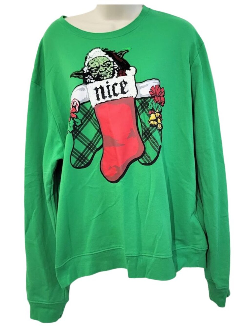 STAR WARS "Naughty or Nice" Reversible Sequin Yoda Christmas Sweatshirt Mens XL
